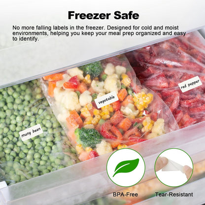 1000 Removable Freezer Labels 1x2 Inch | Waterproof Oil Resistant Stickers, No Residue for Food Containers, Pantry Jars, Organization Meal Prep, 1 Roll