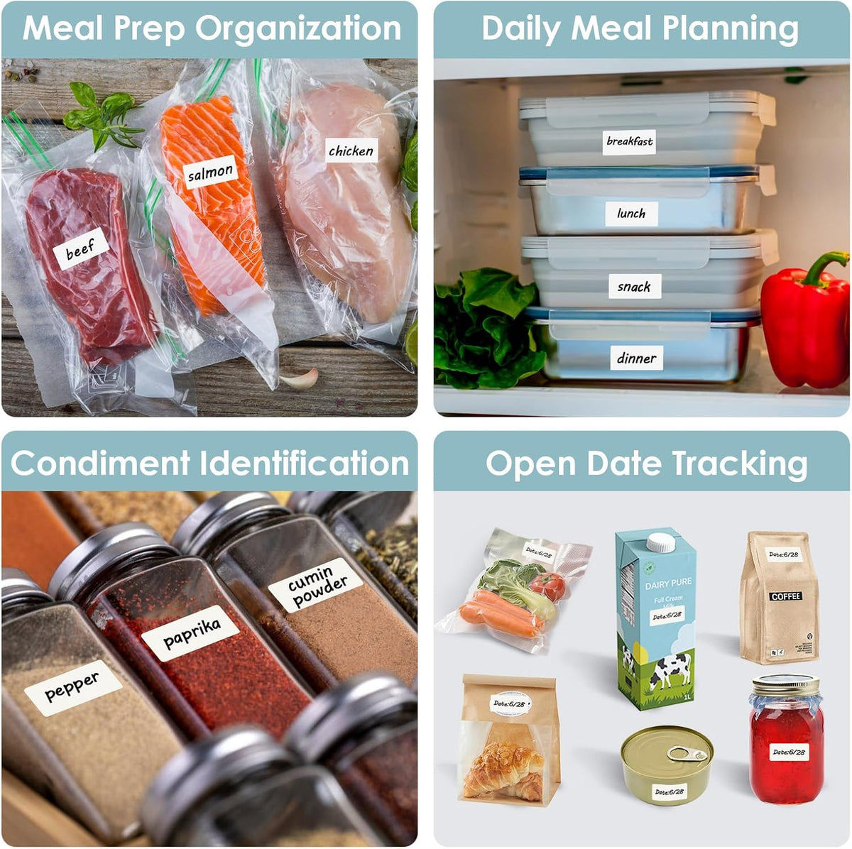 1000 Removable Freezer Labels 1x2 Inch | Waterproof Oil Resistant Stickers, No Residue for Food Containers, Pantry Jars, Organization Meal Prep, 1 Roll