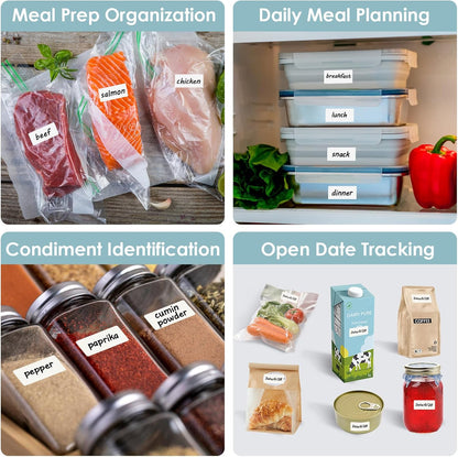 1000 Removable Freezer Labels 1x2 Inch | Waterproof Oil Resistant Stickers, No Residue for Food Containers, Pantry Jars, Organization Meal Prep, 1 Roll