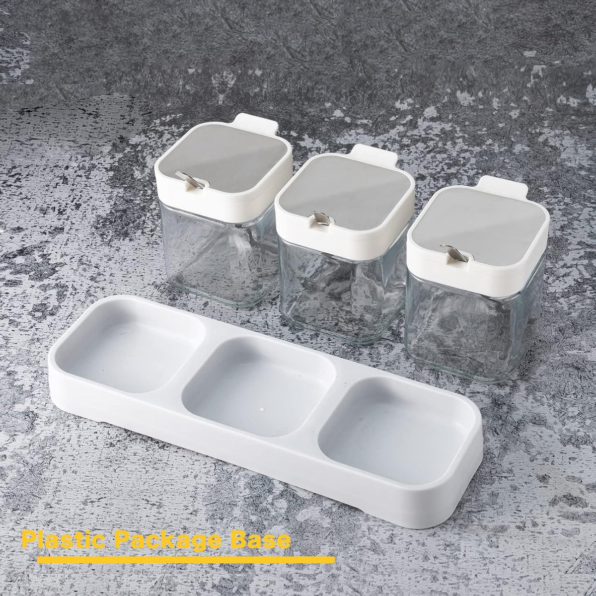 3 Pack Condiment Jars, Spice Containers with Lids and Spoons, Black