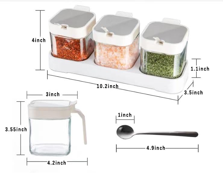 3 Pack Condiment Jars, Spice Containers with Lids and Spoons, Black
