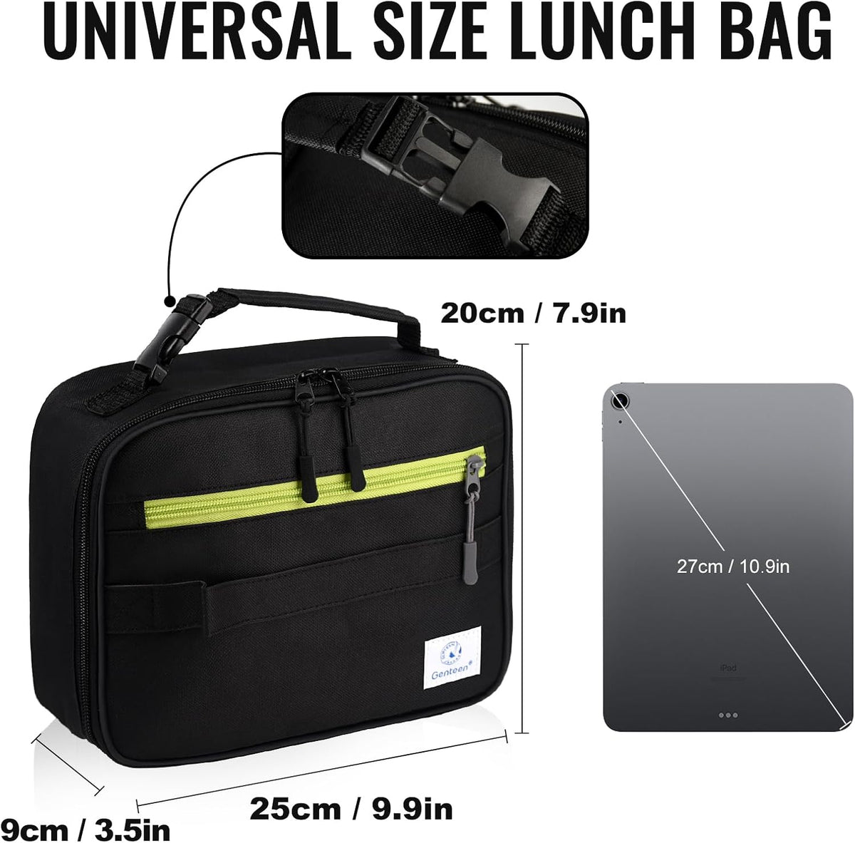 Lunch Box Kids, Insulated Lunch Bag Kids Boys Girls Back to School, Soft Lunch Box for Men Reusable Lunchbox for Office,Outdoor,School (Black)
