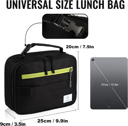 Lunch Box Kids, Insulated Lunch Bag Kids Boys Girls Back to School, Soft Lunch Box for Men Reusable Lunchbox for Office,Outdoor,School (Black)