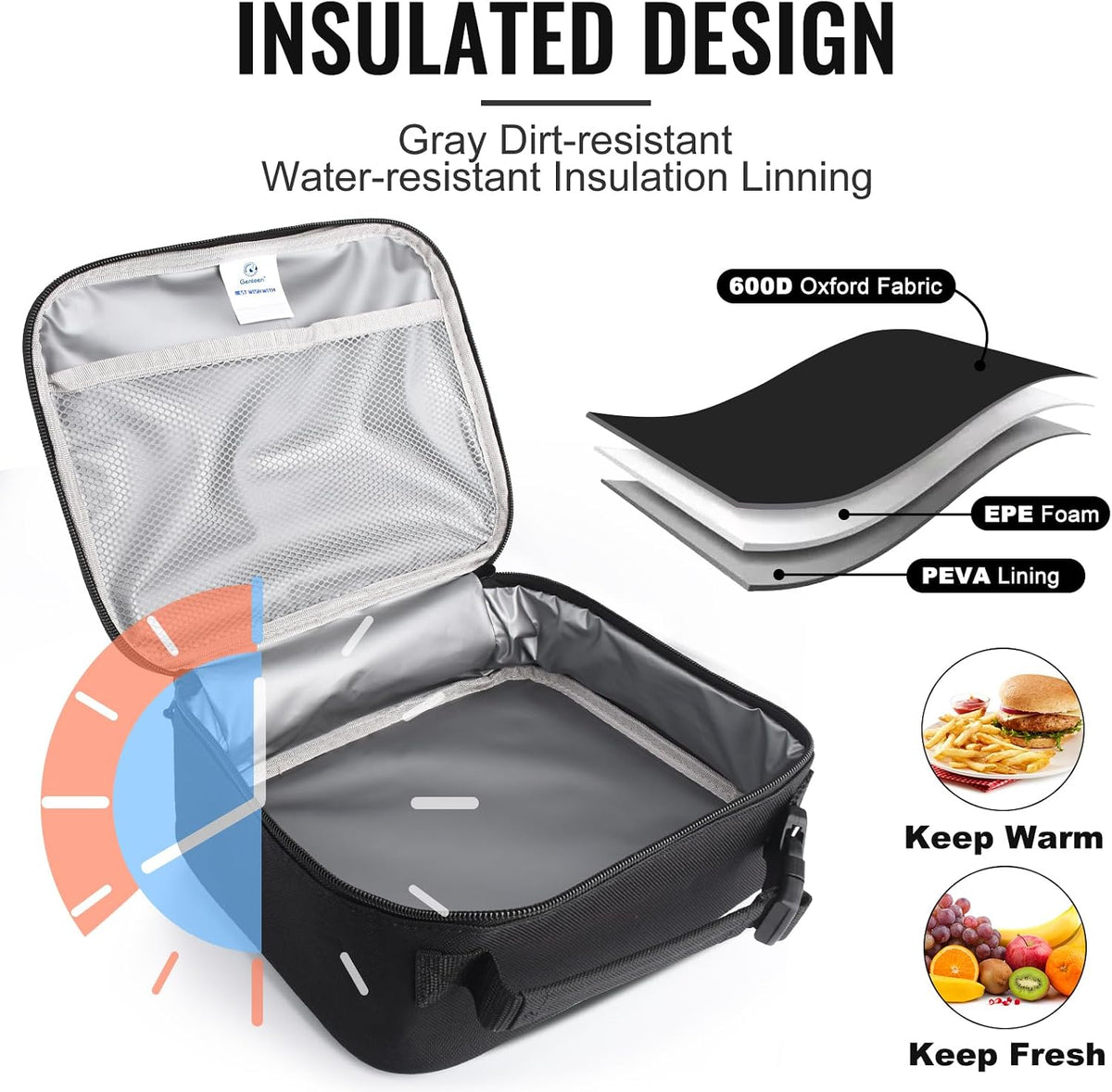 Lunch Box Kids, Insulated Lunch Bag Kids Boys Girls Back to School, Soft Lunch Box for Men Reusable Lunchbox for Office,Outdoor,School (Black)