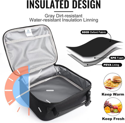 Lunch Box Kids, Insulated Lunch Bag Kids Boys Girls Back to School, Soft Lunch Box for Men Reusable Lunchbox for Office,Outdoor,School (Black)