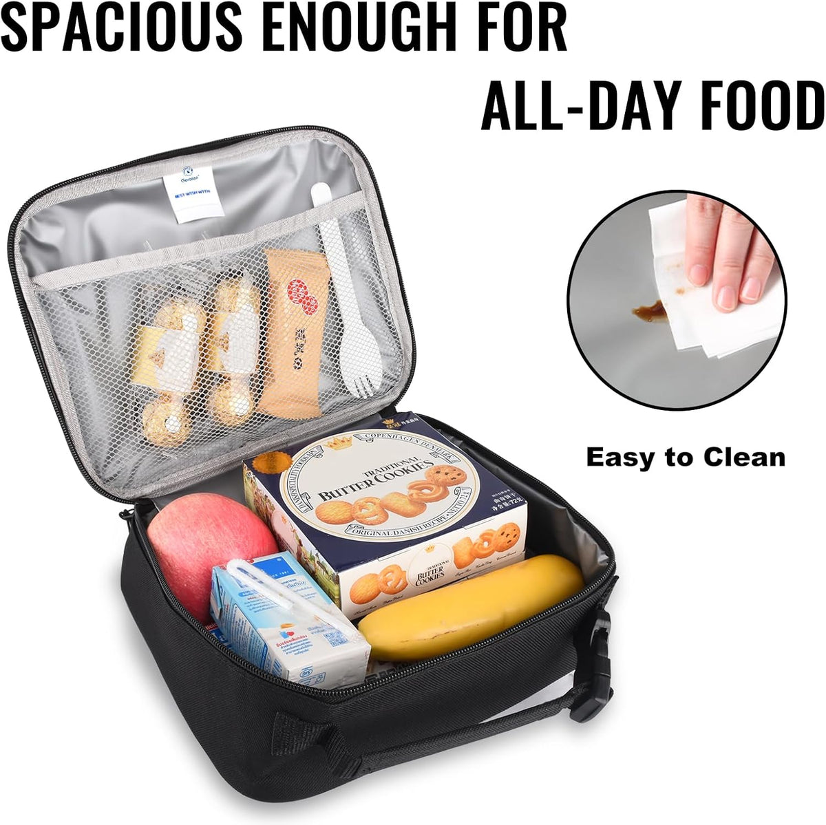 Lunch Box Kids, Insulated Lunch Bag Kids Boys Girls Back to School, Soft Lunch Box for Men Reusable Lunchbox for Office,Outdoor,School (Black)