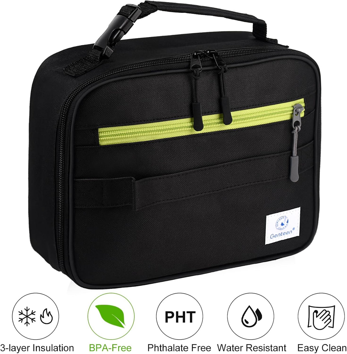 Lunch Box Kids, Insulated Lunch Bag Kids Boys Girls Back to School, Soft Lunch Box for Men Reusable Lunchbox for Office,Outdoor,School (Black)
