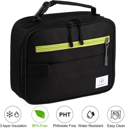 Lunch Box Kids, Insulated Lunch Bag Kids Boys Girls Back to School, Soft Lunch Box for Men Reusable Lunchbox for Office,Outdoor,School (Black)