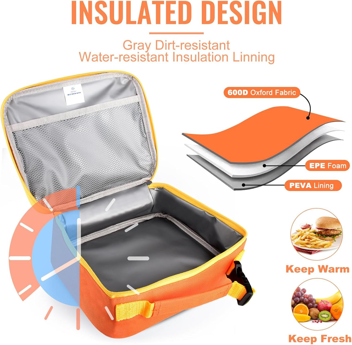 Lunch Box Kids, Insulated Lunch Bag Kids Boys Girls Back to School, Soft Lunch Box for Men Reusable Lunchbox for Office,Outdoor,School (Black)
