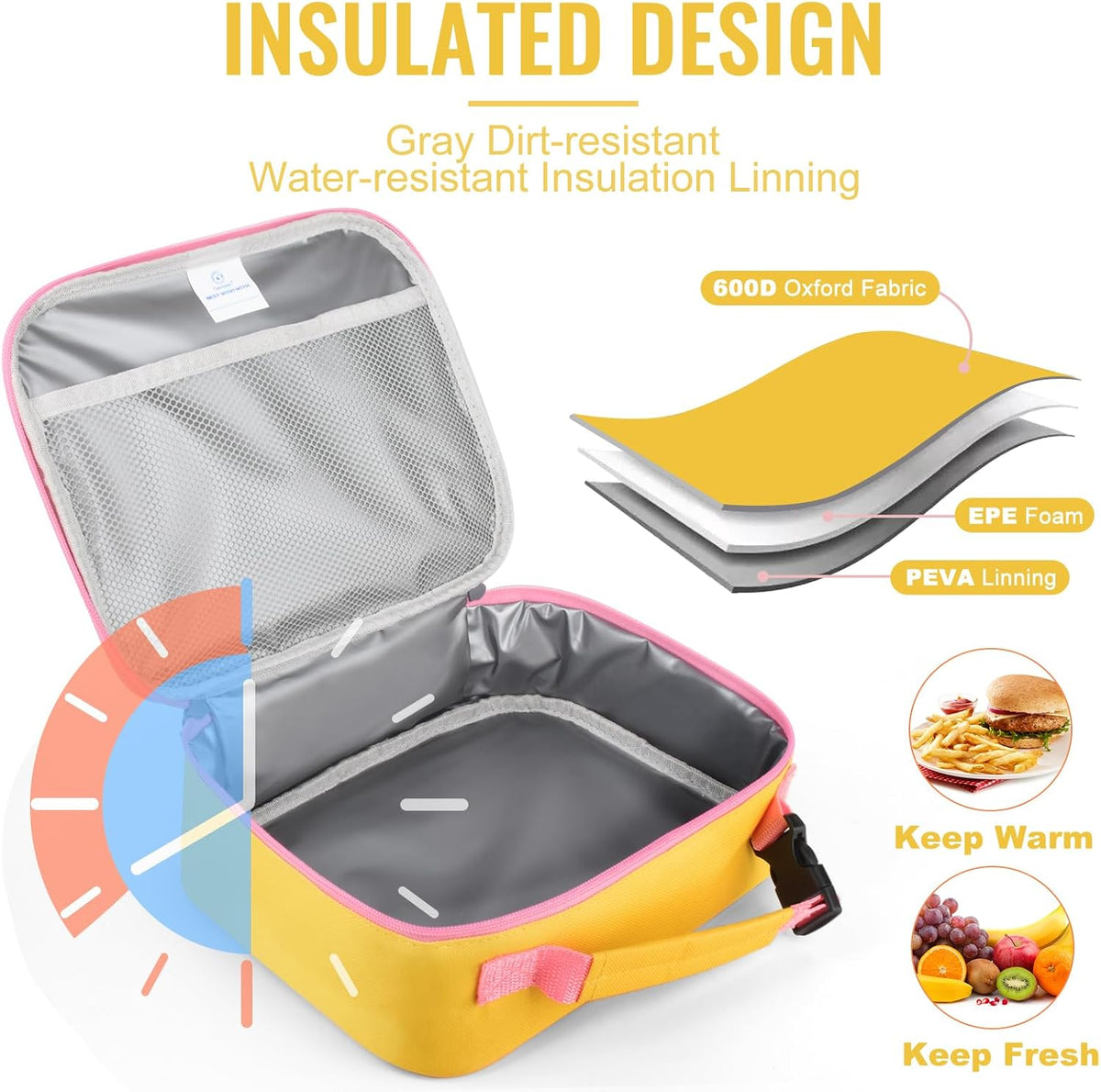 Lunch Box Kids, Insulated Lunch Bag Kids Boys Girls Back to School, Soft Lunch Box for Men Reusable Lunchbox for Office,Outdoor,School (Black)