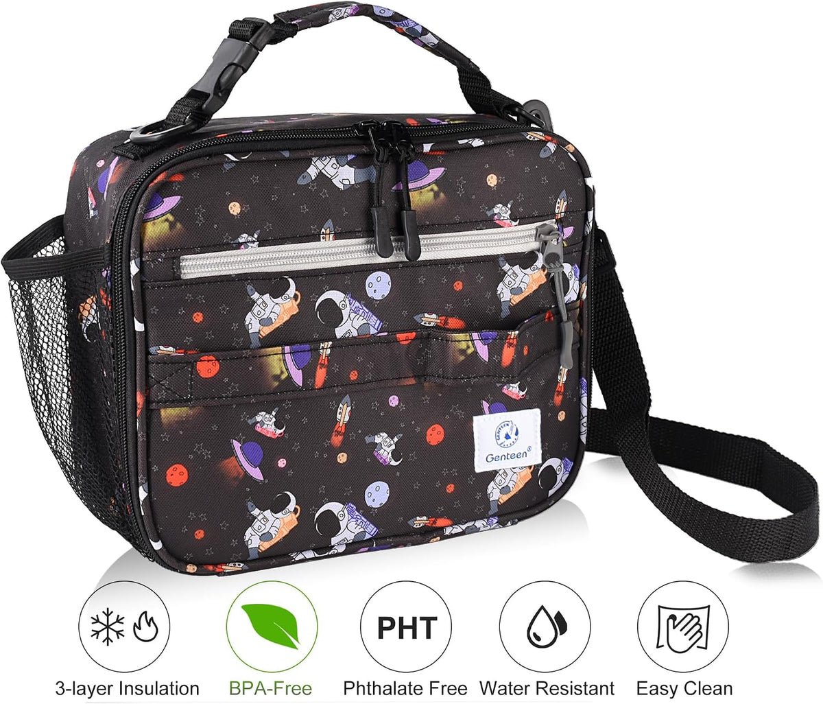 Lunch Box Kids, Insulated Lunch Bag Kids Boys Girls Back to School, Soft Lunch Box for Men Reusable Lunchbox for Office,Outdoor,School (Black)