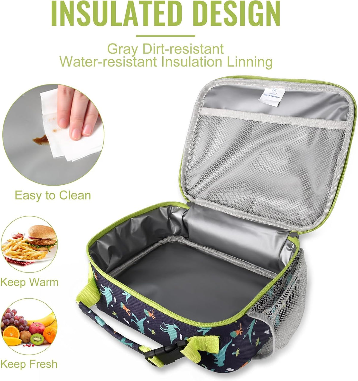 Lunch Box Kids, Insulated Lunch Bag Kids Boys Girls Back to School, Soft Lunch Box for Men Reusable Lunchbox for Office,Outdoor,School (Black)