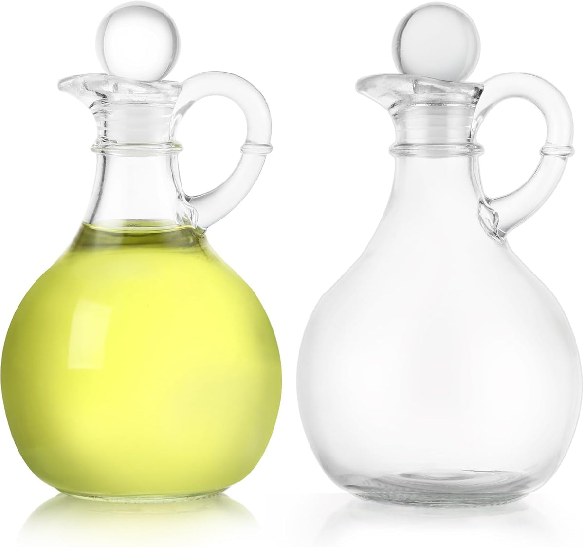 Clear Glass Oil and Vinegar Cruets, Salad Dressing Dispensers with Airtight Stoppers, Set of 2