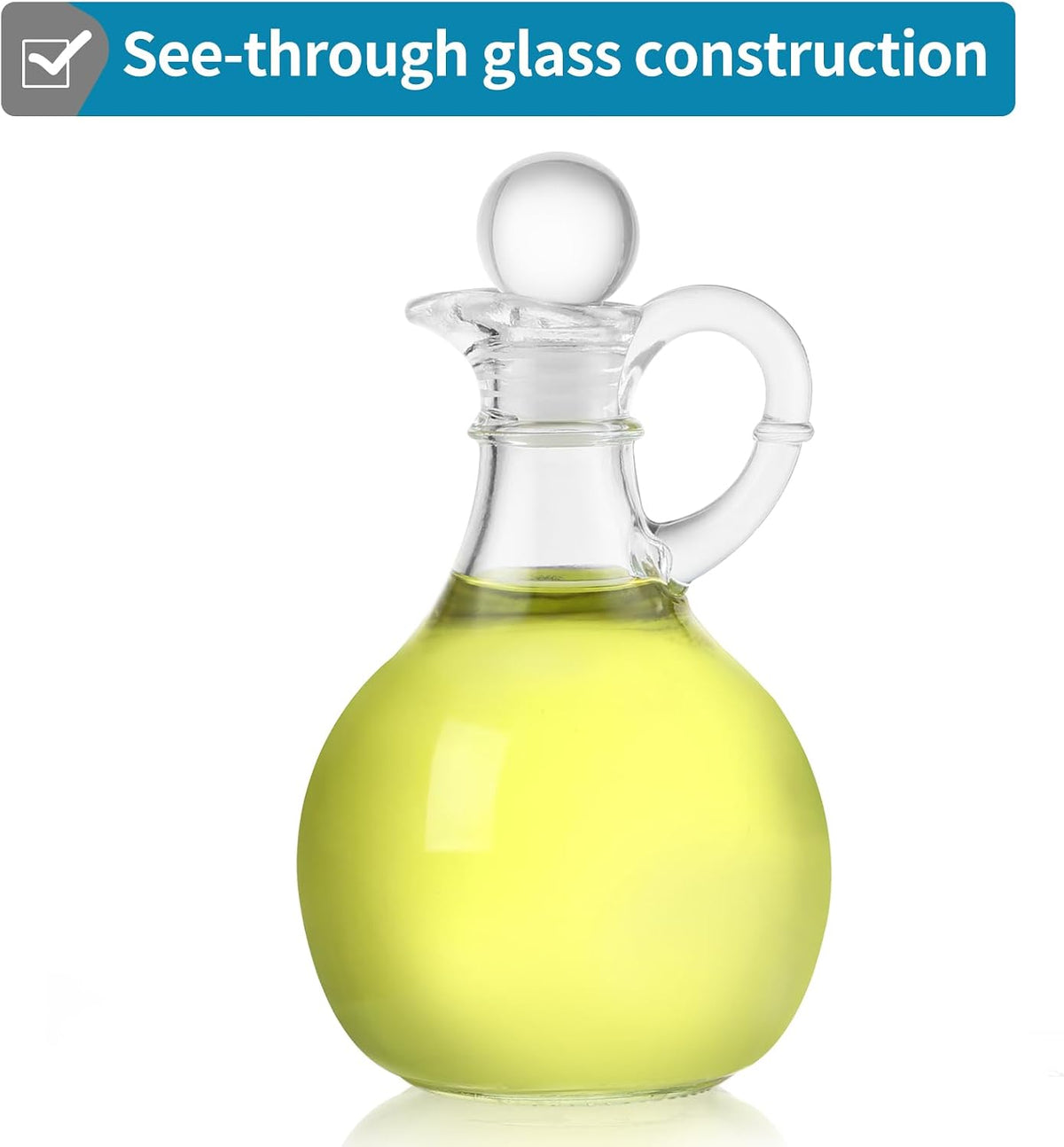 Clear Glass Oil and Vinegar Cruets, Salad Dressing Dispensers with Airtight Stoppers, Set of 2