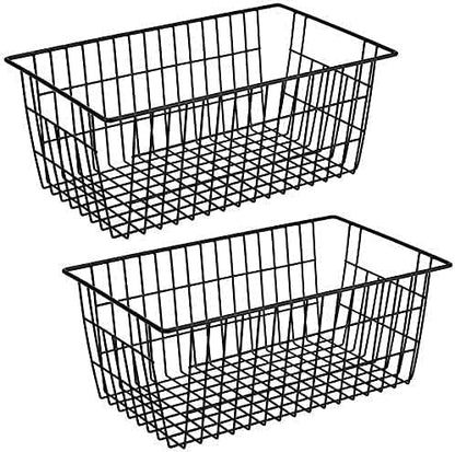 Slideep Fridge Freezer Baskets, Wire Storage Organizer Basket, Household Refrigerator Bin with Built-in Handles for Cabinets, Pantry, Closets, Bedrooms White - Set of 2