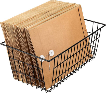 Slideep Fridge Freezer Baskets, Wire Storage Organizer Basket, Household Refrigerator Bin with Built-in Handles for Cabinets, Pantry, Closets, Bedrooms White - Set of 2