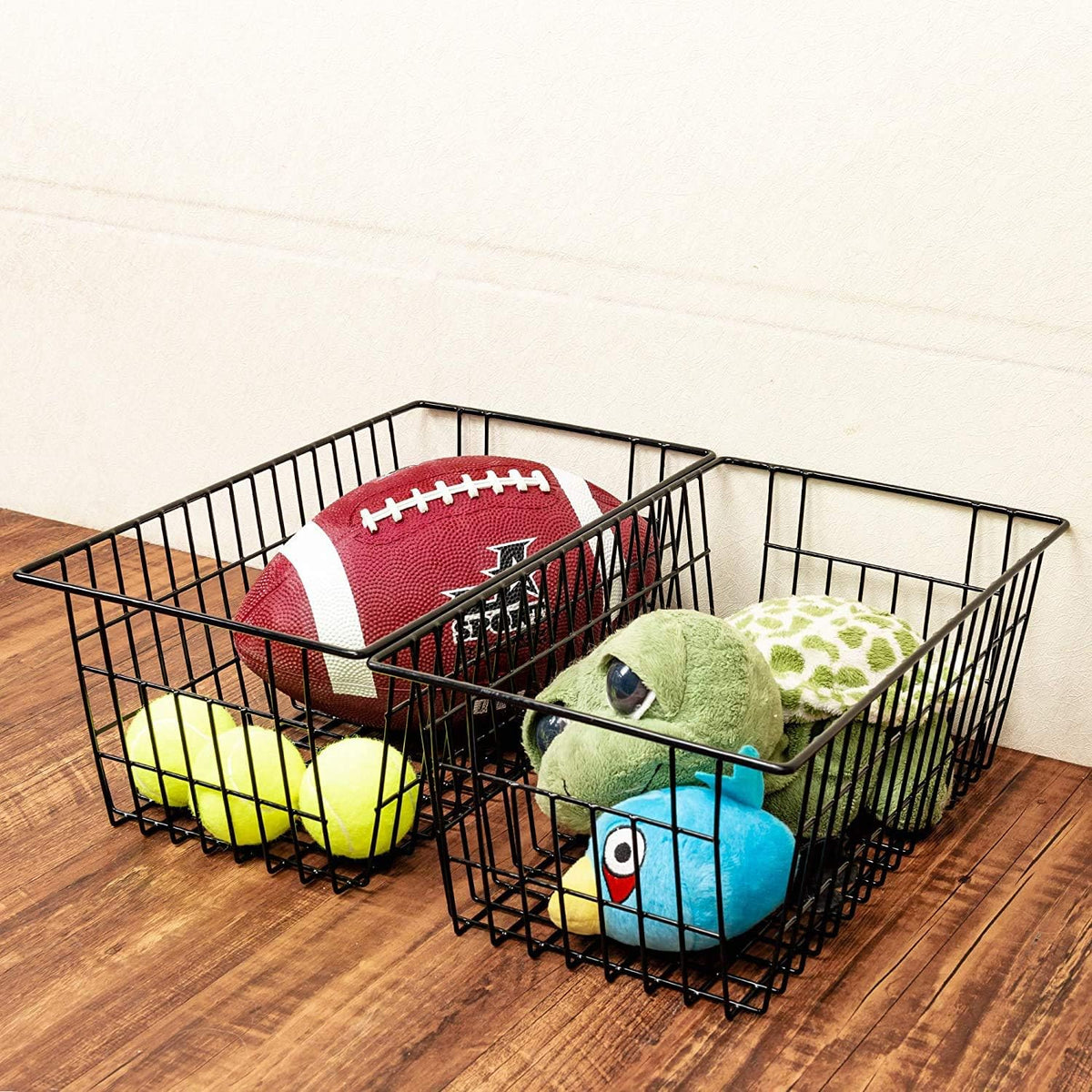 Slideep Fridge Freezer Baskets, Wire Storage Organizer Basket, Household Refrigerator Bin with Built-in Handles for Cabinets, Pantry, Closets, Bedrooms White - Set of 2