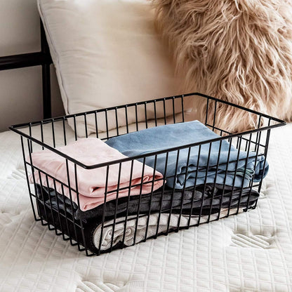 Slideep Fridge Freezer Baskets, Wire Storage Organizer Basket, Household Refrigerator Bin with Built-in Handles for Cabinets, Pantry, Closets, Bedrooms White - Set of 2