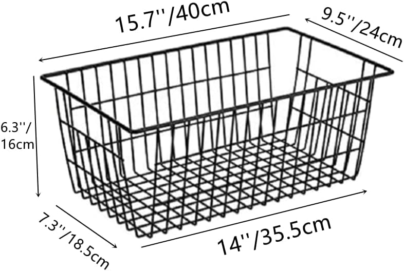 Slideep Fridge Freezer Baskets, Wire Storage Organizer Basket, Household Refrigerator Bin with Built-in Handles for Cabinets, Pantry, Closets, Bedrooms White - Set of 2