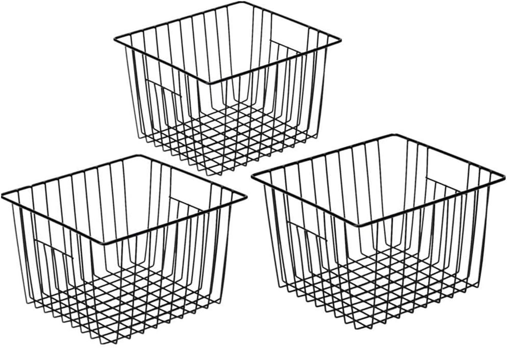 Slideep Fridge Freezer Baskets, Wire Storage Organizer Basket, Household Refrigerator Bin with Built-in Handles for Cabinets, Pantry, Closets, Bedrooms White - Set of 2