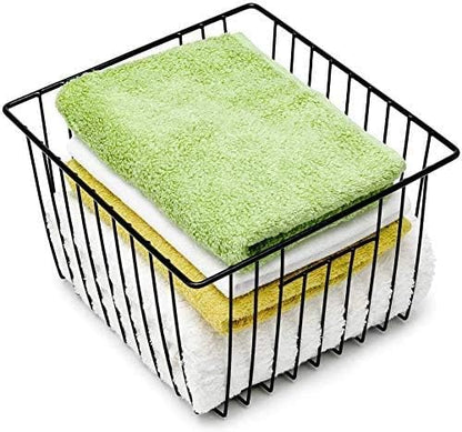 Slideep Fridge Freezer Baskets, Wire Storage Organizer Basket, Household Refrigerator Bin with Built-in Handles for Cabinets, Pantry, Closets, Bedrooms White - Set of 2