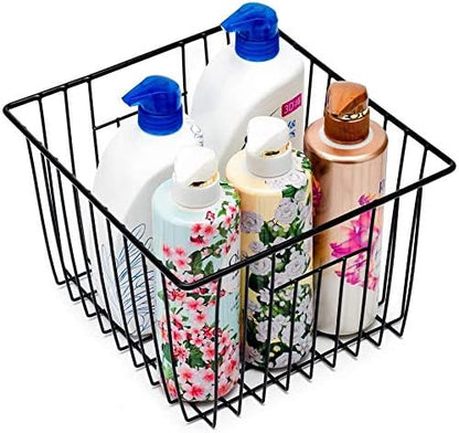 Slideep Fridge Freezer Baskets, Wire Storage Organizer Basket, Household Refrigerator Bin with Built-in Handles for Cabinets, Pantry, Closets, Bedrooms White - Set of 2