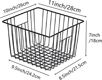 Slideep Fridge Freezer Baskets, Wire Storage Organizer Basket, Household Refrigerator Bin with Built-in Handles for Cabinets, Pantry, Closets, Bedrooms White - Set of 2