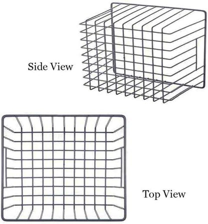 Slideep Fridge Freezer Baskets, Wire Storage Organizer Basket, Household Refrigerator Bin with Built-in Handles for Cabinets, Pantry, Closets, Bedrooms White - Set of 2