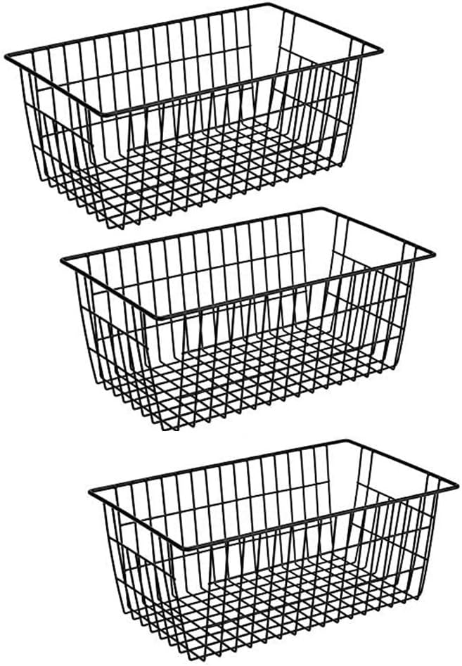Slideep Fridge Freezer Baskets, Wire Storage Organizer Basket, Household Refrigerator Bin with Built-in Handles for Cabinets, Pantry, Closets, Bedrooms White - Set of 2
