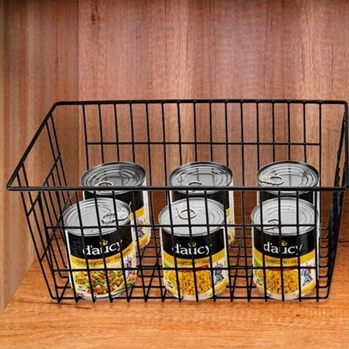 Slideep Fridge Freezer Baskets, Wire Storage Organizer Basket, Household Refrigerator Bin with Built-in Handles for Cabinets, Pantry, Closets, Bedrooms White - Set of 2