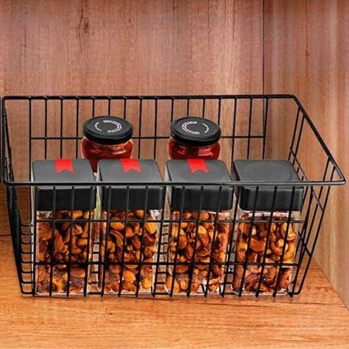 Slideep Fridge Freezer Baskets, Wire Storage Organizer Basket, Household Refrigerator Bin with Built-in Handles for Cabinets, Pantry, Closets, Bedrooms White - Set of 2