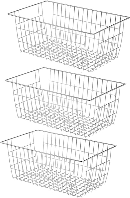Slideep Fridge Freezer Baskets, Wire Storage Organizer Basket, Household Refrigerator Bin with Built-in Handles for Cabinets, Pantry, Closets, Bedrooms White - Set of 2