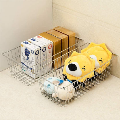 Slideep Fridge Freezer Baskets, Wire Storage Organizer Basket, Household Refrigerator Bin with Built-in Handles for Cabinets, Pantry, Closets, Bedrooms White - Set of 2
