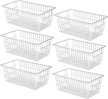 Slideep Fridge Freezer Baskets, Wire Storage Organizer Basket, Household Refrigerator Bin with Built-in Handles for Cabinets, Pantry, Closets, Bedrooms White - Set of 2