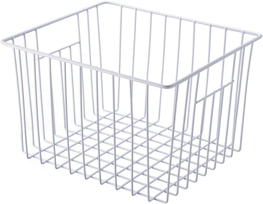 Slideep Fridge Freezer Baskets, Wire Storage Organizer Basket, Household Refrigerator Bin with Built-in Handles for Cabinets, Pantry, Closets, Bedrooms White - Set of 2