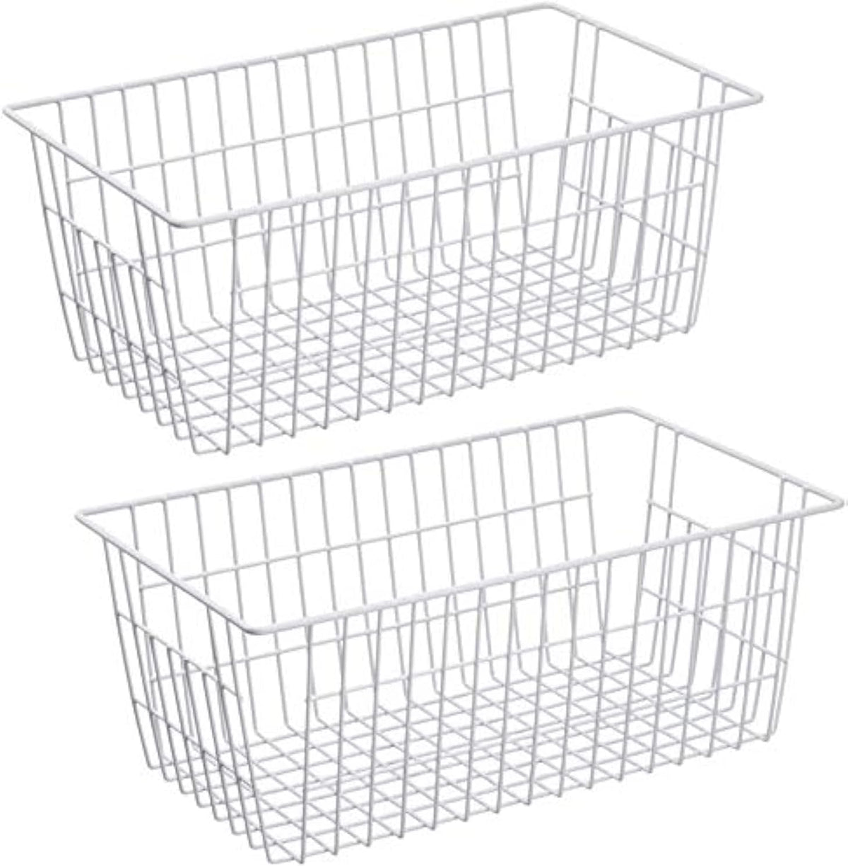 Slideep Fridge Freezer Baskets, Wire Storage Organizer Basket, Household Refrigerator Bin with Built-in Handles for Cabinets, Pantry, Closets, Bedrooms White - Set of 2