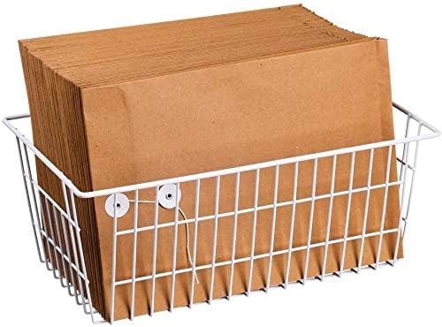 Slideep Fridge Freezer Baskets, Wire Storage Organizer Basket, Household Refrigerator Bin with Built-in Handles for Cabinets, Pantry, Closets, Bedrooms White - Set of 2