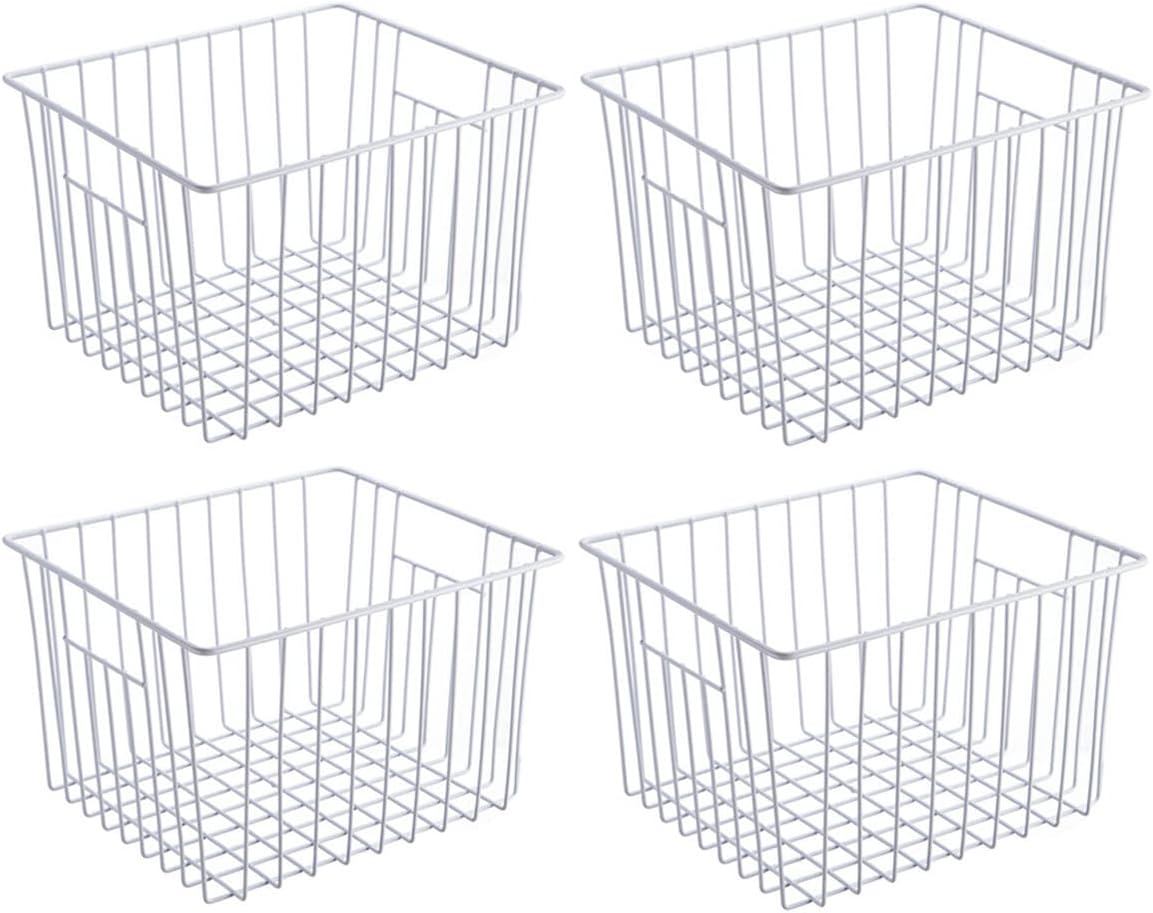 Slideep Fridge Freezer Baskets, Wire Storage Organizer Basket, Household Refrigerator Bin with Built-in Handles for Cabinets, Pantry, Closets, Bedrooms White - Set of 2