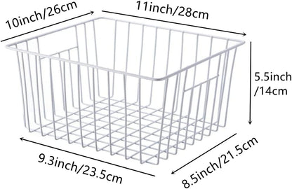 Slideep Fridge Freezer Baskets, Wire Storage Organizer Basket, Household Refrigerator Bin with Built-in Handles for Cabinets, Pantry, Closets, Bedrooms White - Set of 2