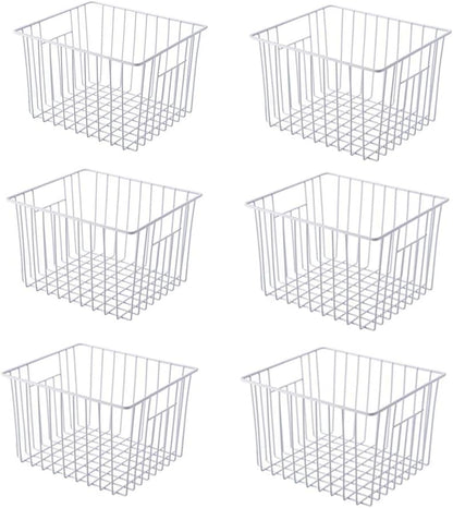 Slideep Fridge Freezer Baskets, Wire Storage Organizer Basket, Household Refrigerator Bin with Built-in Handles for Cabinets, Pantry, Closets, Bedrooms White - Set of 2