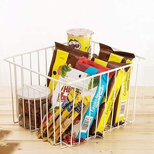 Slideep Fridge Freezer Baskets, Wire Storage Organizer Basket, Household Refrigerator Bin with Built-in Handles for Cabinets, Pantry, Closets, Bedrooms White - Set of 2