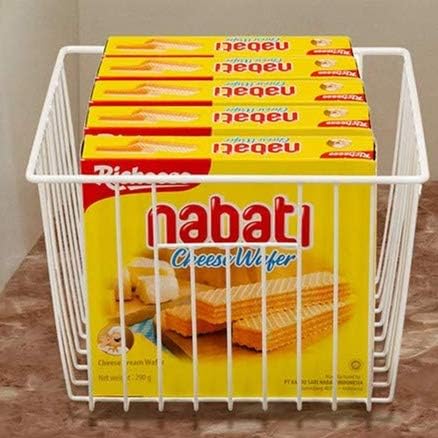 Slideep Fridge Freezer Baskets, Wire Storage Organizer Basket, Household Refrigerator Bin with Built-in Handles for Cabinets, Pantry, Closets, Bedrooms White - Set of 2