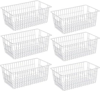 Slideep Fridge Freezer Baskets, Wire Storage Organizer Basket, Household Refrigerator Bin with Built-in Handles for Cabinets, Pantry, Closets, Bedrooms White - Set of 2