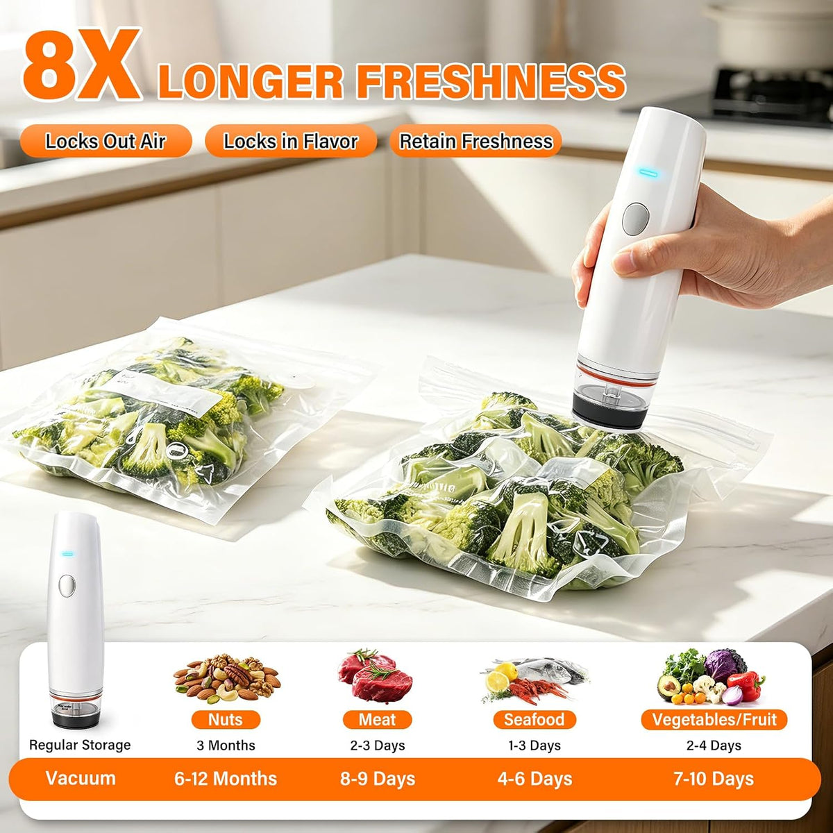 80kPa Compact Vacuum Sealer for Food (Vacuum Sealer Machine + 30 Reusable Bags), Cordless Handheld Vacuum Sealer Machine Portable Mini Food Sealer for Sous Vide & Meal Prep-Blue