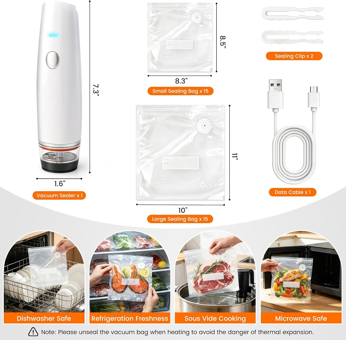 80kPa Compact Vacuum Sealer for Food (Vacuum Sealer Machine + 30 Reusable Bags), Cordless Handheld Vacuum Sealer Machine Portable Mini Food Sealer for Sous Vide & Meal Prep-Blue