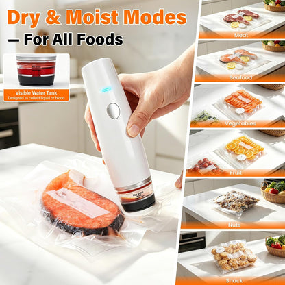 80kPa Compact Vacuum Sealer for Food (Vacuum Sealer Machine + 30 Reusable Bags), Cordless Handheld Vacuum Sealer Machine Portable Mini Food Sealer for Sous Vide & Meal Prep-Blue