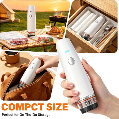 80kPa Compact Vacuum Sealer for Food (Vacuum Sealer Machine + 30 Reusable Bags), Cordless Handheld Vacuum Sealer Machine Portable Mini Food Sealer for Sous Vide & Meal Prep-Blue