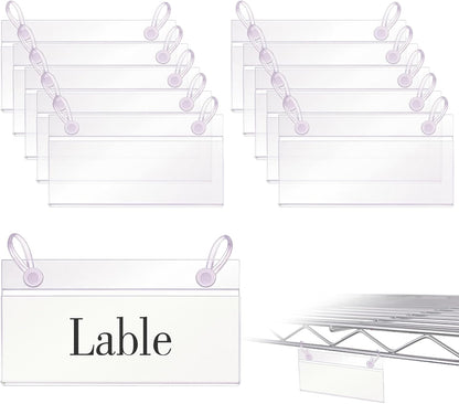 Basket Label Holders, 40PCS Plastic Basket Label Clips with Easy Button Lock Design, Wire Shelf Label Holder Wire Rack Display Holder Price Sign for Home Market (40pcs Label Paper Included)