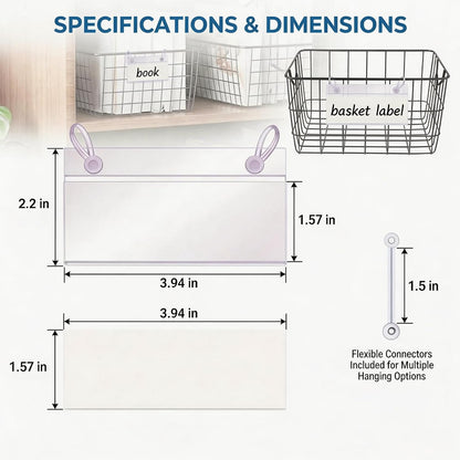 Basket Label Holders, 40PCS Plastic Basket Label Clips with Easy Button Lock Design, Wire Shelf Label Holder Wire Rack Display Holder Price Sign for Home Market (40pcs Label Paper Included)