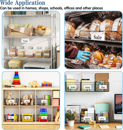 Basket Label Holders, 40PCS Plastic Basket Label Clips with Easy Button Lock Design, Wire Shelf Label Holder Wire Rack Display Holder Price Sign for Home Market (40pcs Label Paper Included)
